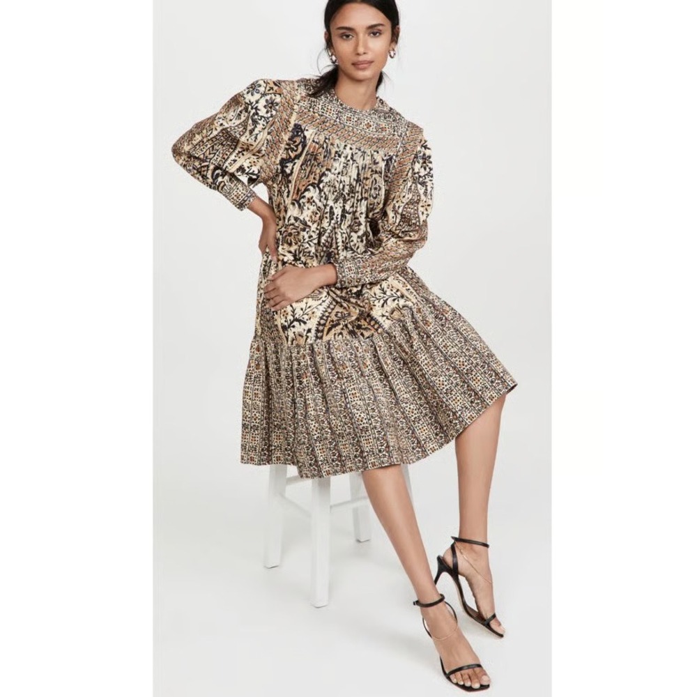 Ulla Johnson Hannah Dress‎ Womens 6 Brown Floral Corduroy Boho Long Sleeve NWT
